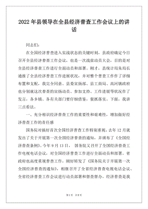 2022年县领导在全县经济普查工作会议上的讲话例文.docx