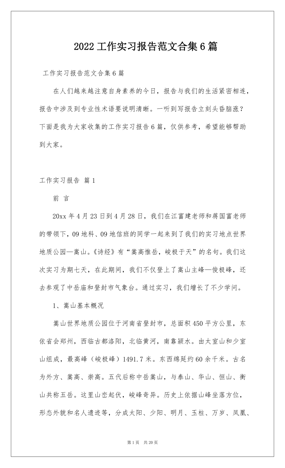 2022工作实习报告范文合集6篇.docx_第1页