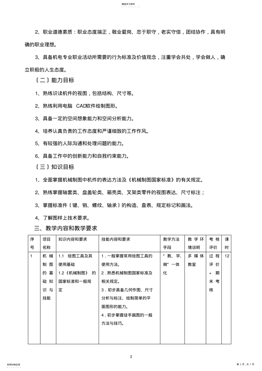 2022年机械制图与CAD-课程标准 .pdf_第2页