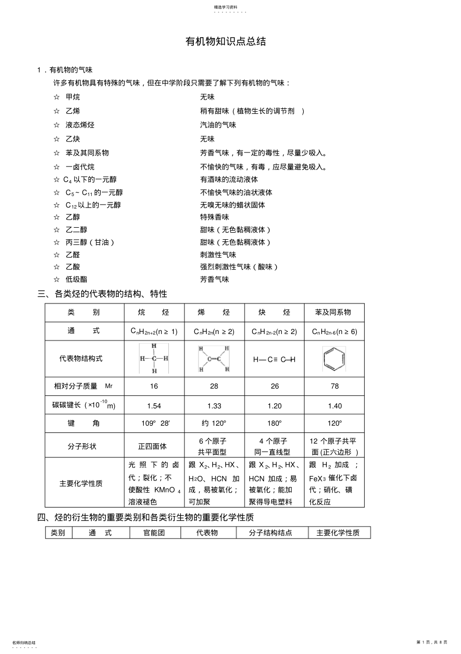 2022年有机化合物知识点 .pdf_第1页