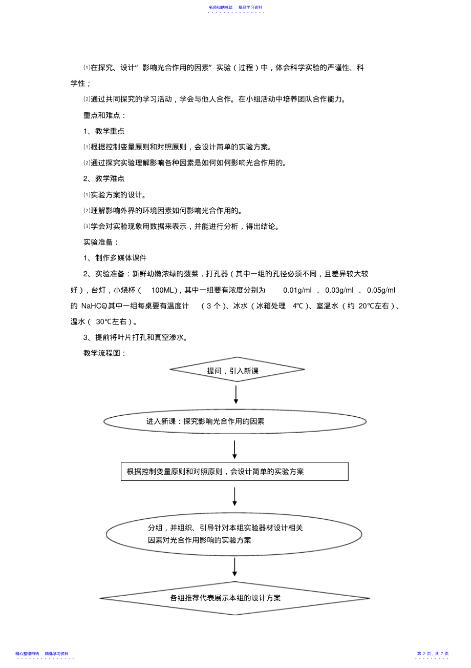 2022年《探究影响光合作用的因素》教学设计 .pdf_第2页