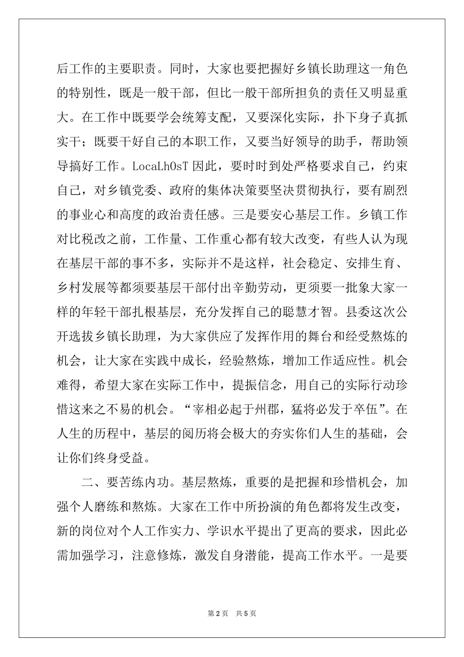 2022年乡镇长助理座谈会领导讲话稿.docx_第2页