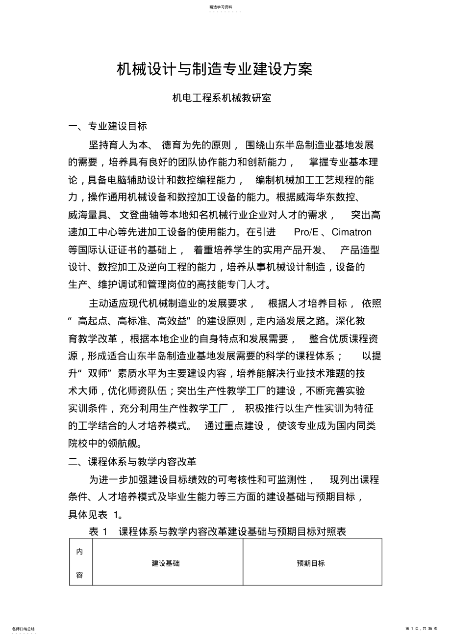 2022年机械设计与制造专业建设方案 .pdf_第1页