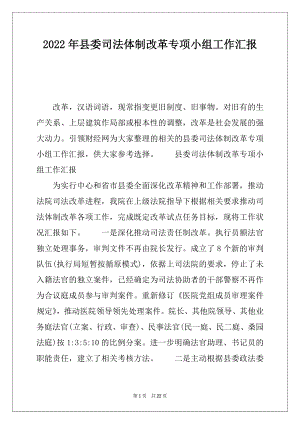 2022年县委司法体制改革专项小组工作汇报.docx