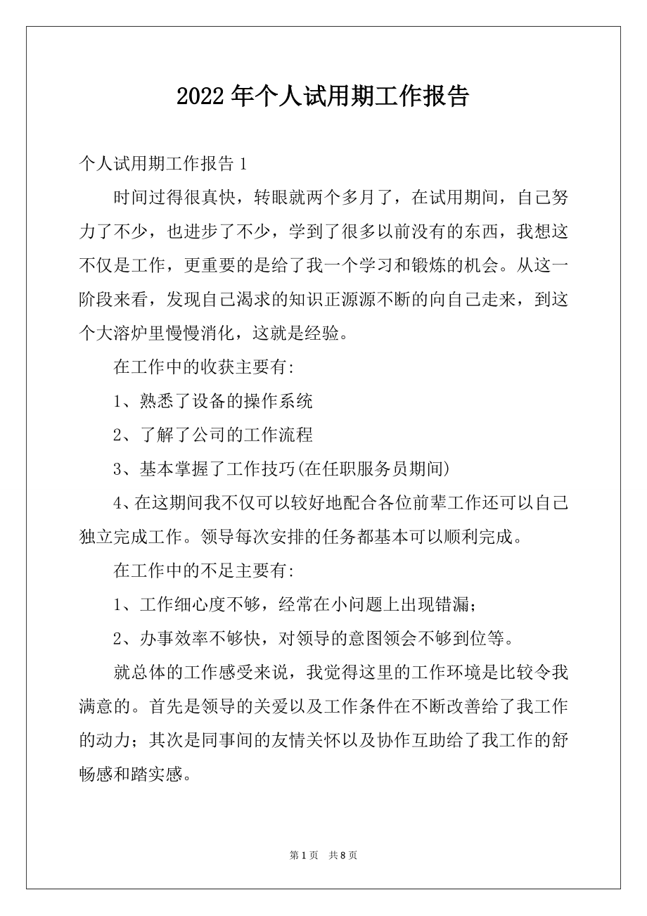 2022年个人试用期工作报告精品.docx_第1页