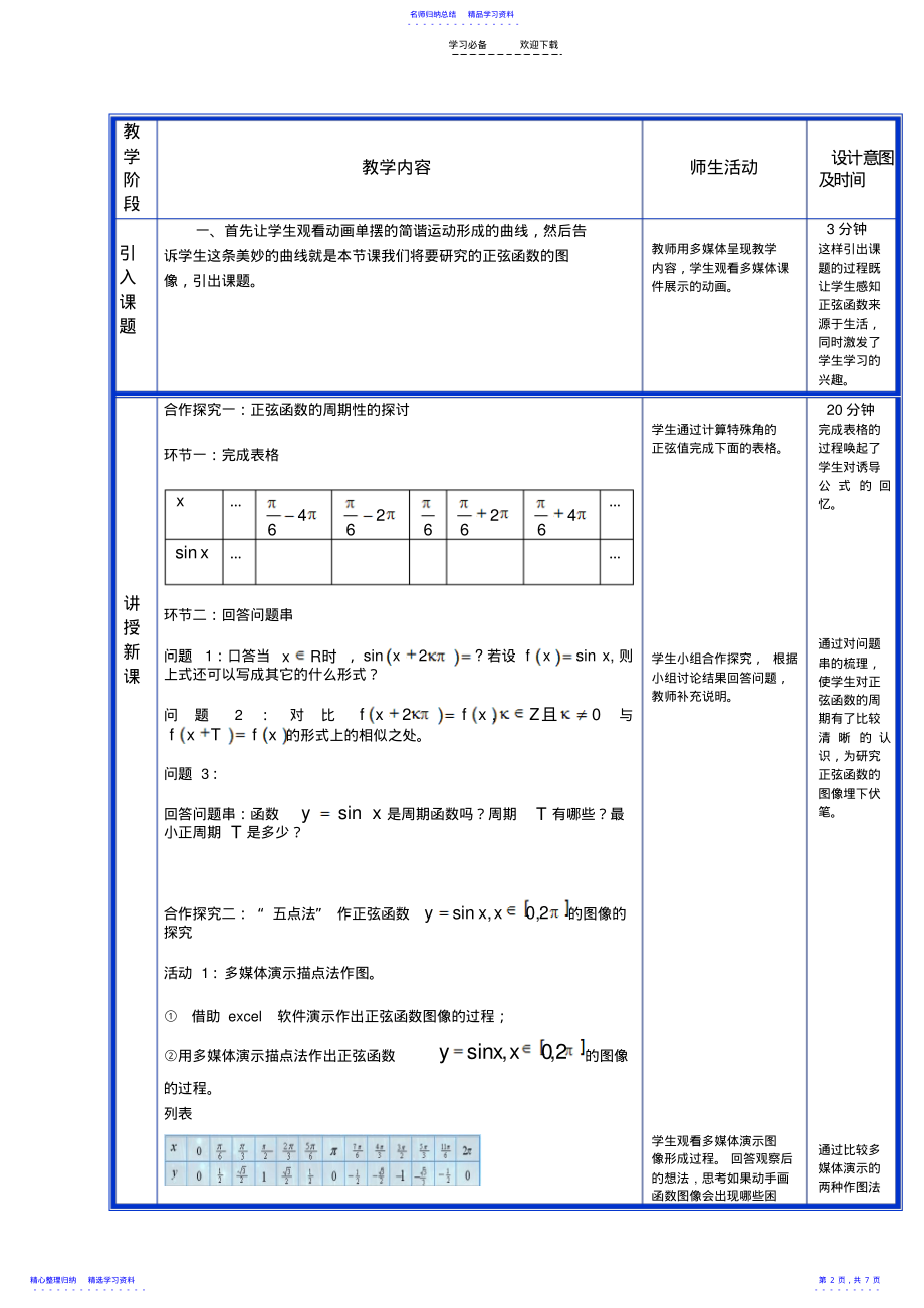 2022年《正弦函数的图像》教学设计 .pdf_第2页