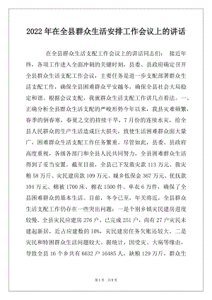 2022年在全县群众生活安排工作会议上的讲话.docx