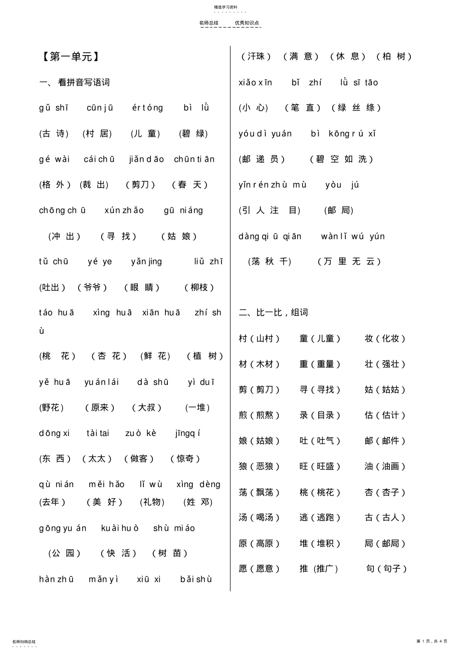 2022年最新人教版二年级语文下册第一单元知识点 .pdf_第1页