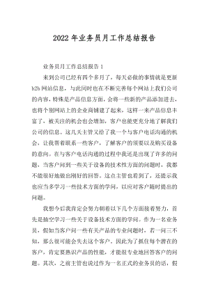 2022年业务员月工作总结报告.docx