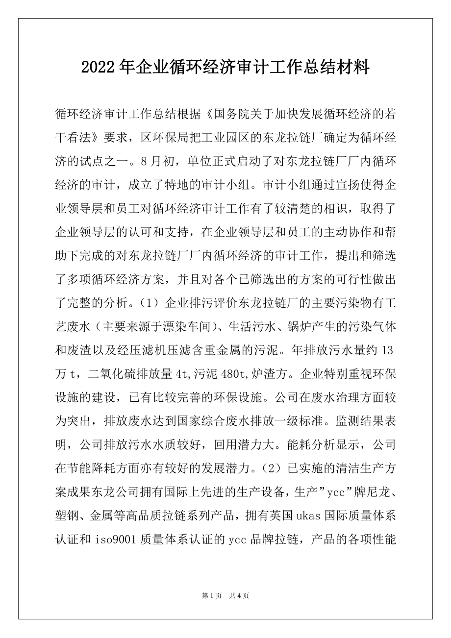 2022年企业循环经济审计工作总结材料.docx_第1页