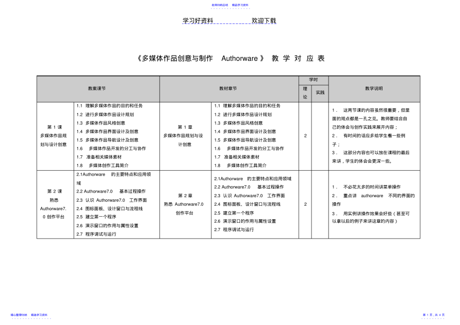 2022年《多媒体作品创意与制作》教案与教材对应表 .pdf_第1页