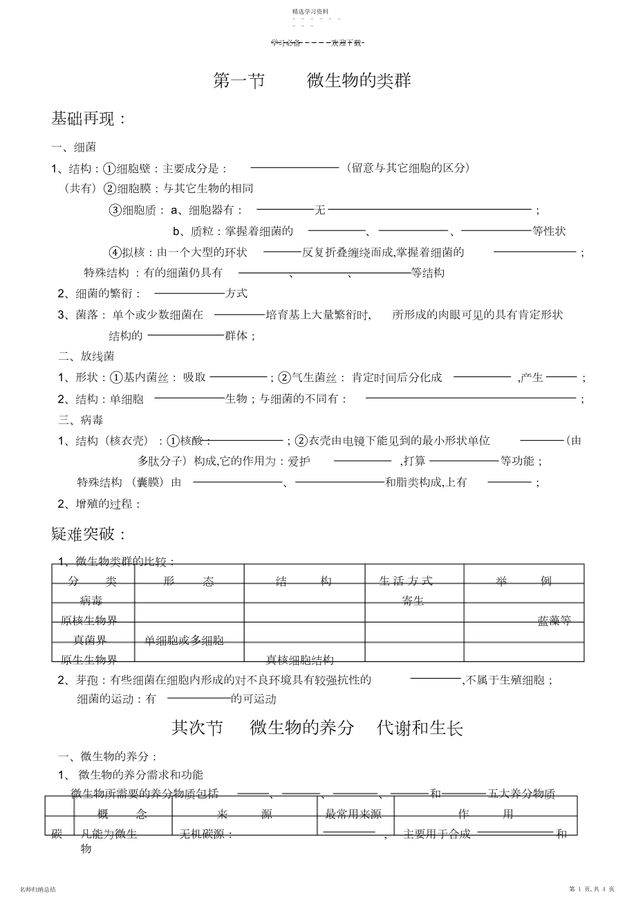 2022年高考生物冲刺查漏补缺全套学案—微生物和发酵工程人教版.docx_第1页