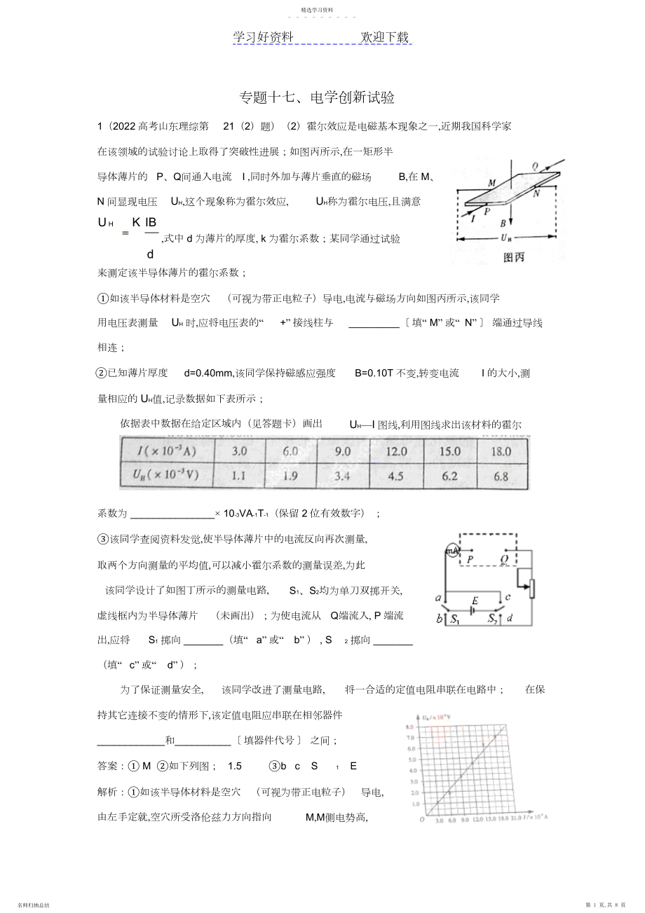 2022年高考物理真题分类解析专题电学创新实验.docx_第1页