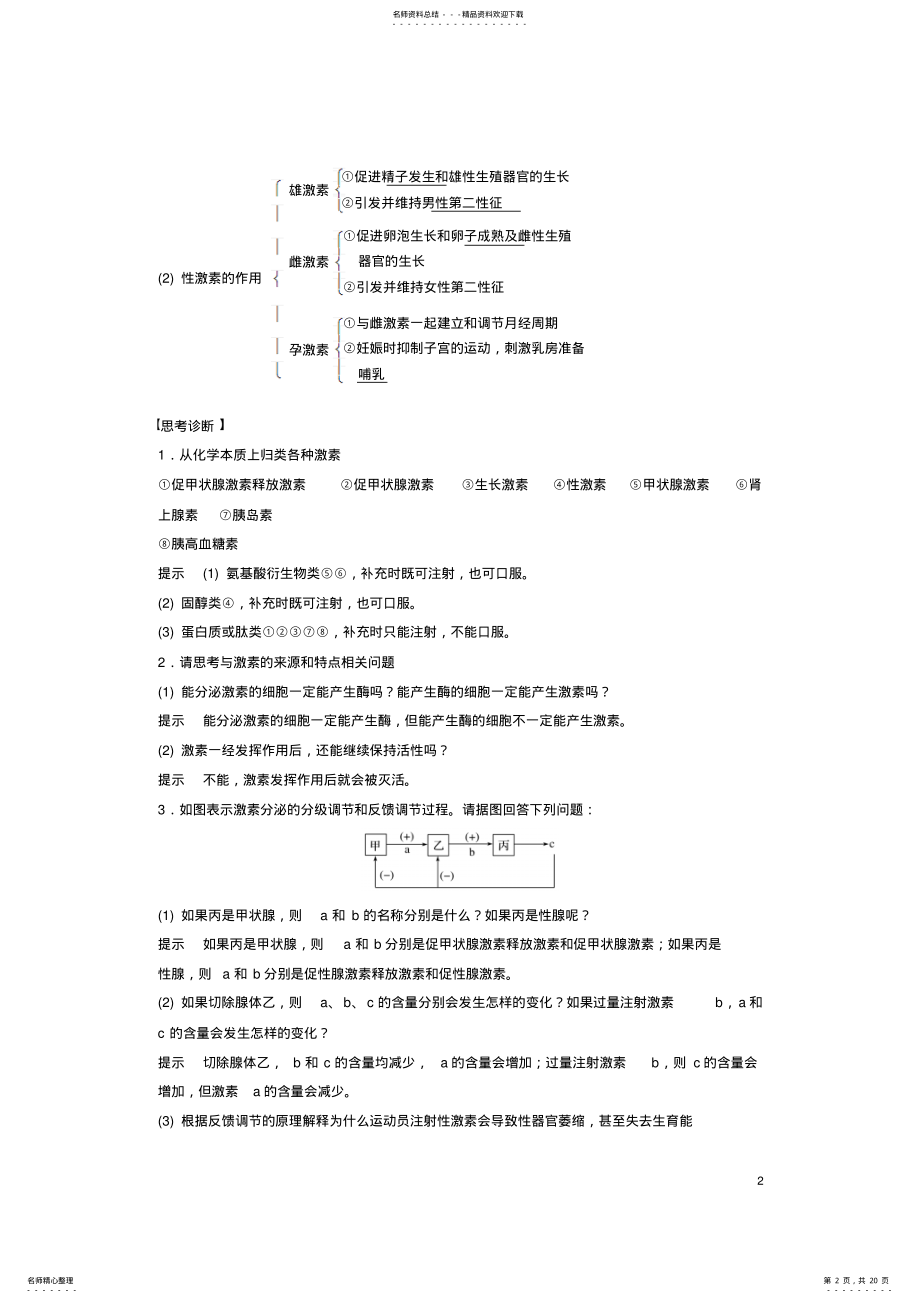 2022年高考生物总复习第_单元生命活动的调节与免疫第讲高等动物的内分泌系统与体液调节 .pdf_第2页