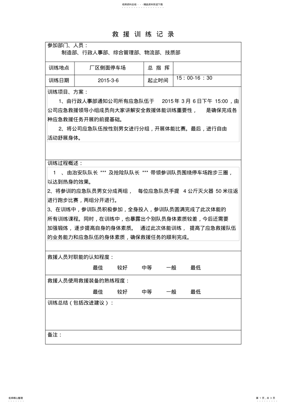 2022年应急救援队伍训练记录 .pdf_第1页