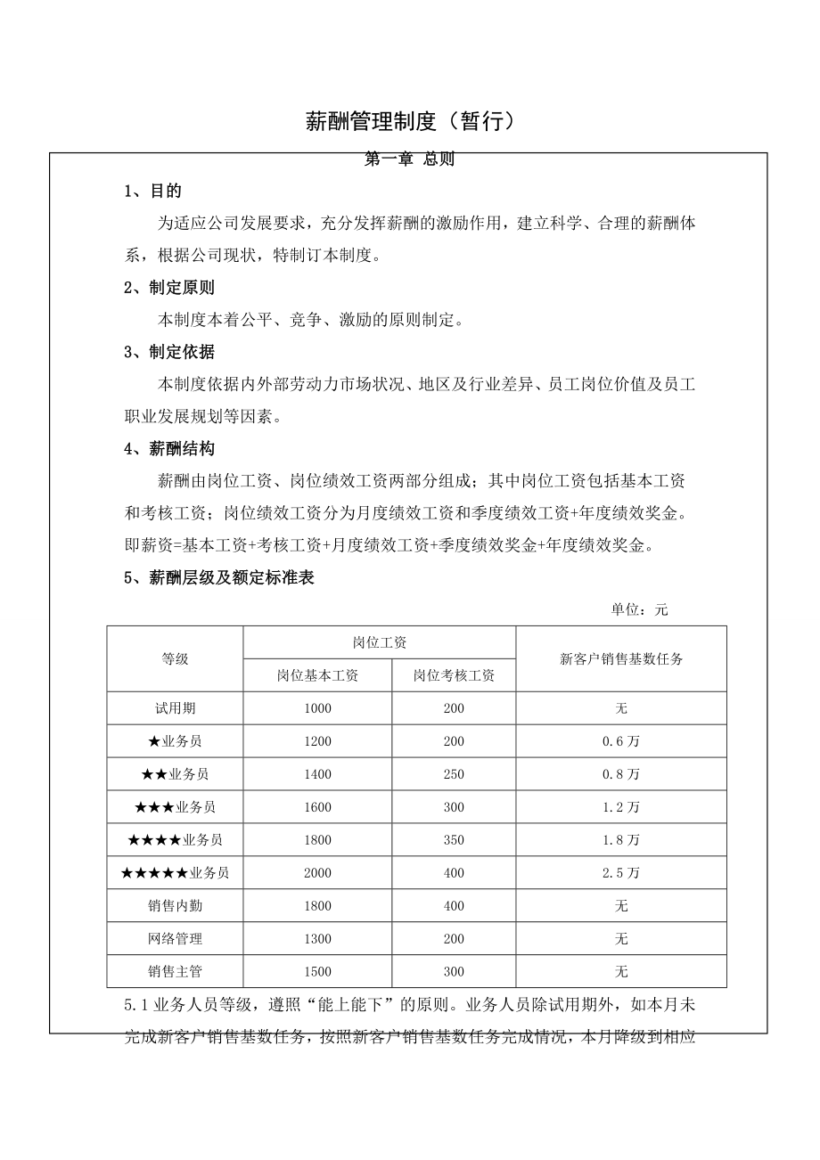 企业销售部客户开发拜访 激活销售薪酬篇 某公司销售部门薪酬制度.docx_第1页