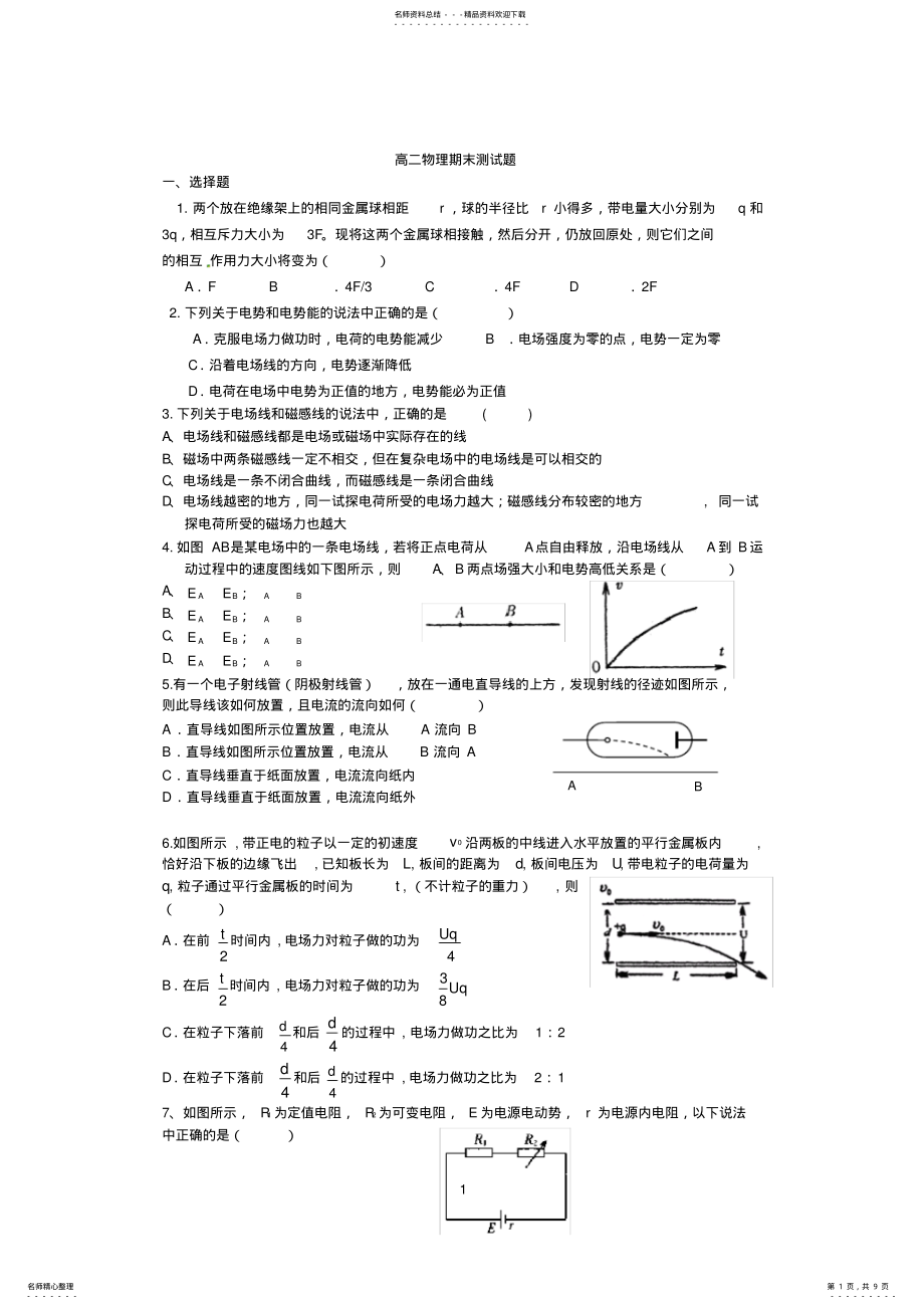 2022年高二物理选修-期末复习测试题 .pdf_第1页