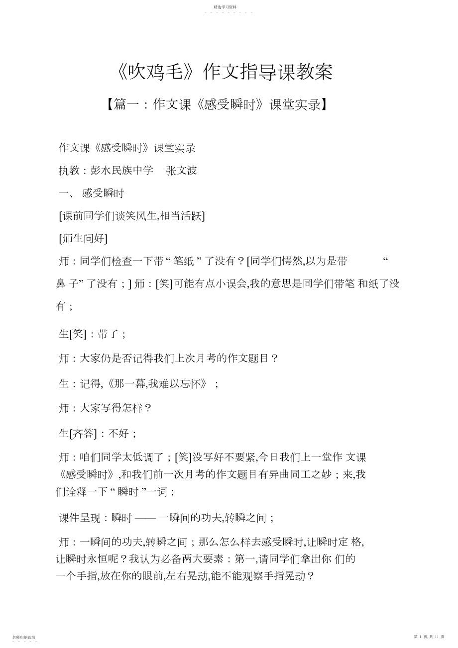 2022年鸡作文之《吹鸡毛》作文指导课教案.docx_第1页