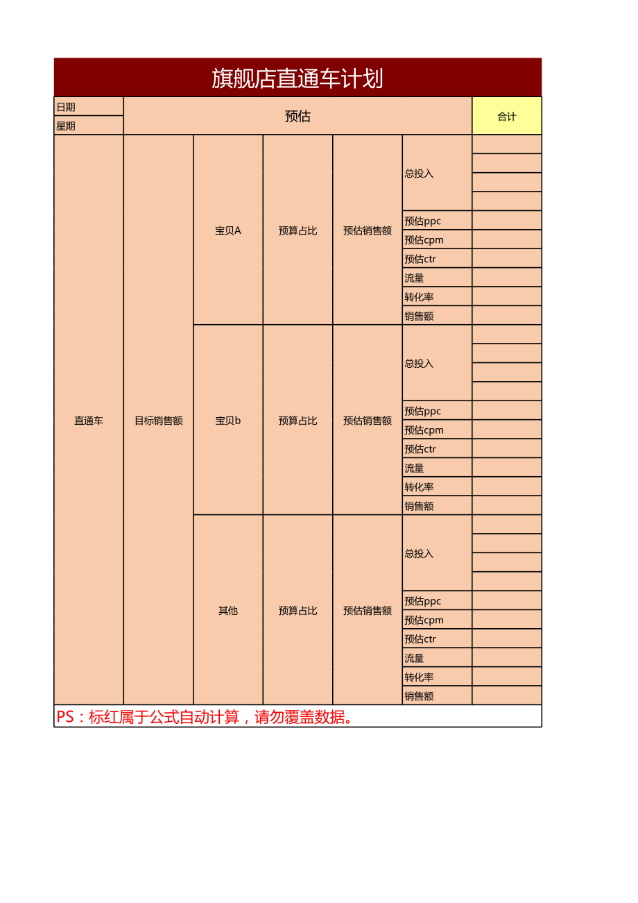 电商店铺运营管理技巧 店铺直通车计划表.xlsx_第1页