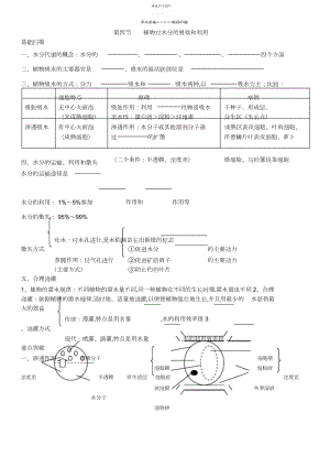 2022年高考生物冲刺查漏补缺全套学案水分代谢和矿质代谢人教版.docx