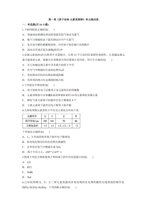 第一章《原子结构 元素周期律》单元测试卷--下学期高一化学鲁科版（2019）必修第二册.docx