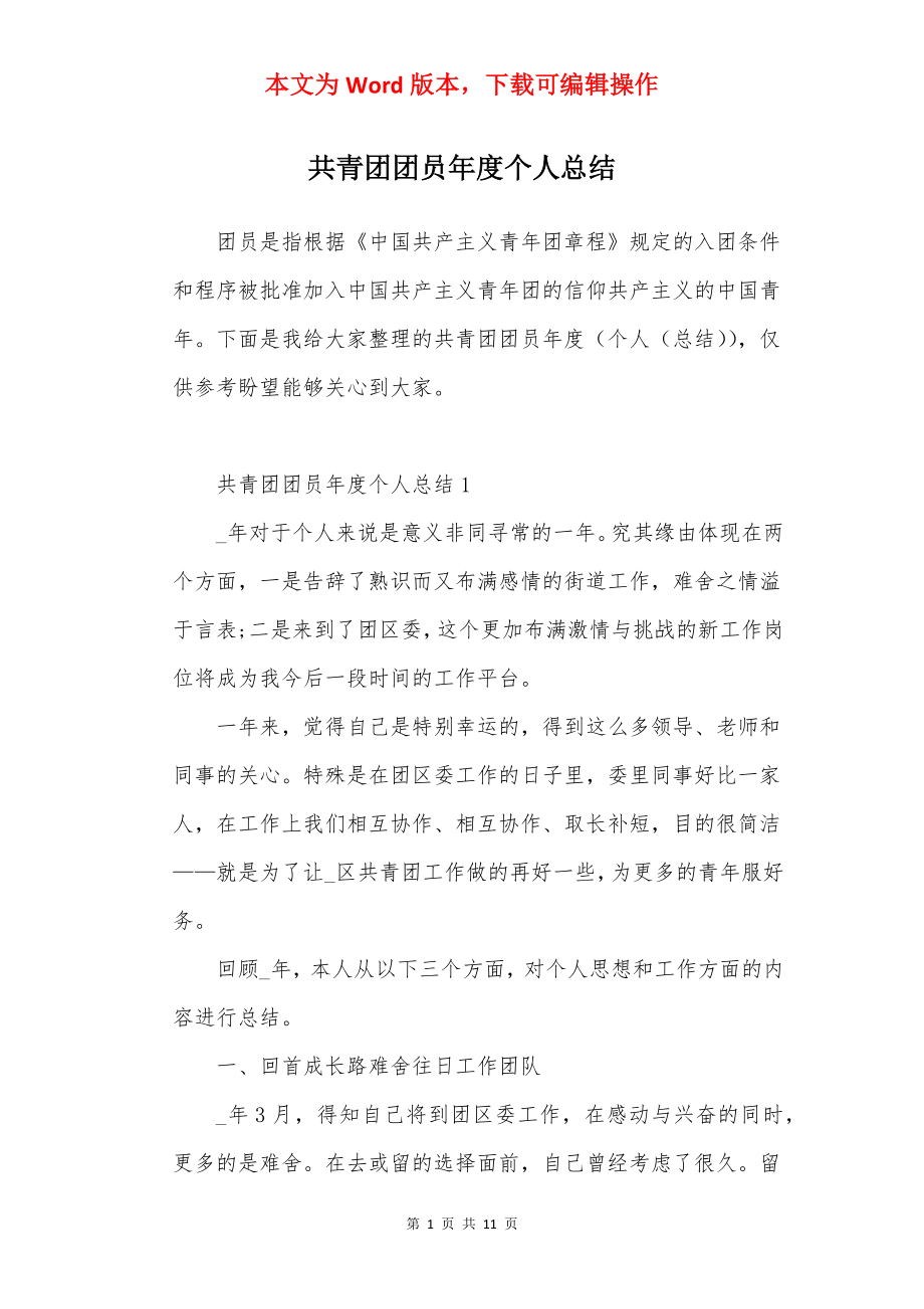 共青团团员年度个人总结.docx_第1页