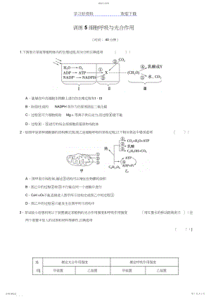 2022年高考生物二轮复习训练专题细胞呼吸与光合作用.docx