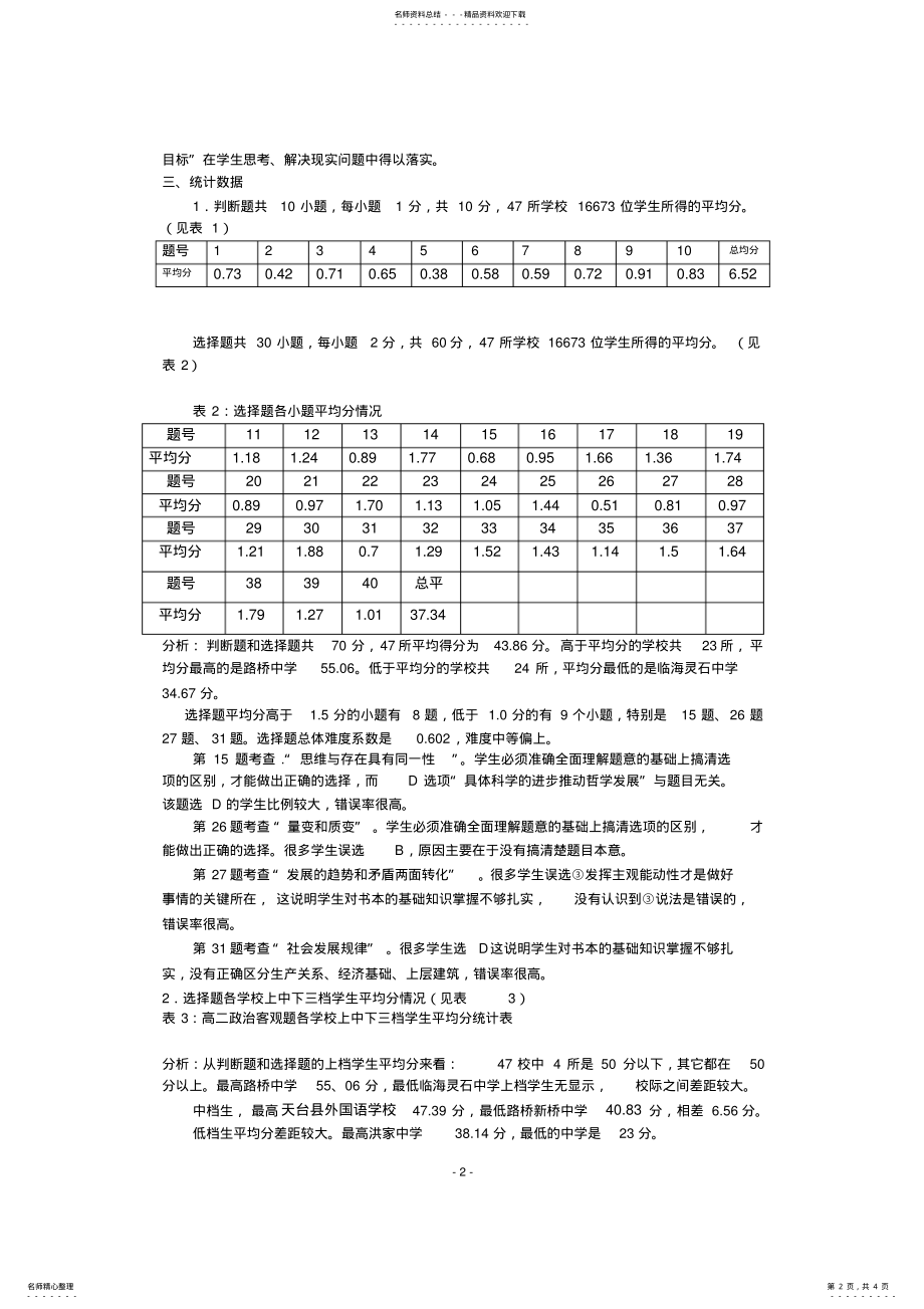 2022年高二第一学期期末质量评估政治试卷分析 .pdf_第2页