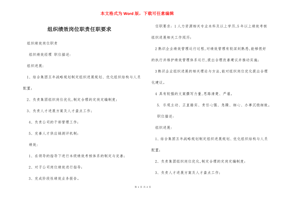 组织绩效岗位职责任职要求.docx_第1页