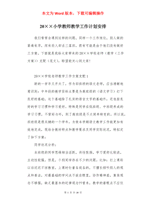 20××小学教师教学工作计划安排.docx