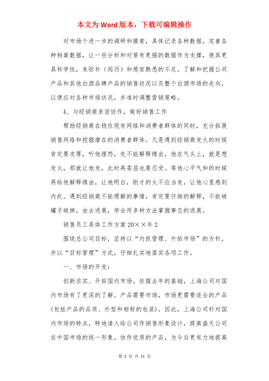 销售员工详细工作计划20××年.docx_第2页