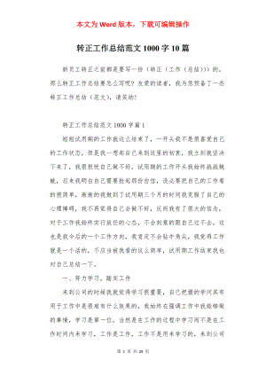 转正工作总结范文1000字10篇.docx