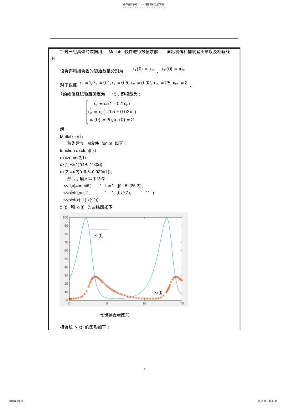 2022年微分方程初值问题求解matlab实验 .pdf_第2页