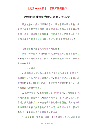 教师信息技术能力提升研修计划范文.docx