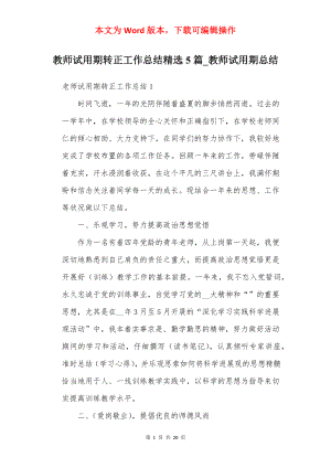 教师试用期转正工作总结精选5篇_教师试用期总结.docx