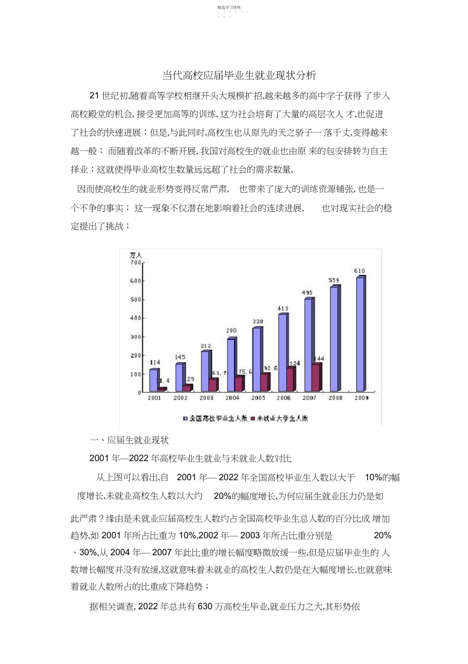 2022年当代高校应届毕业生就业现状分析.docx_第1页