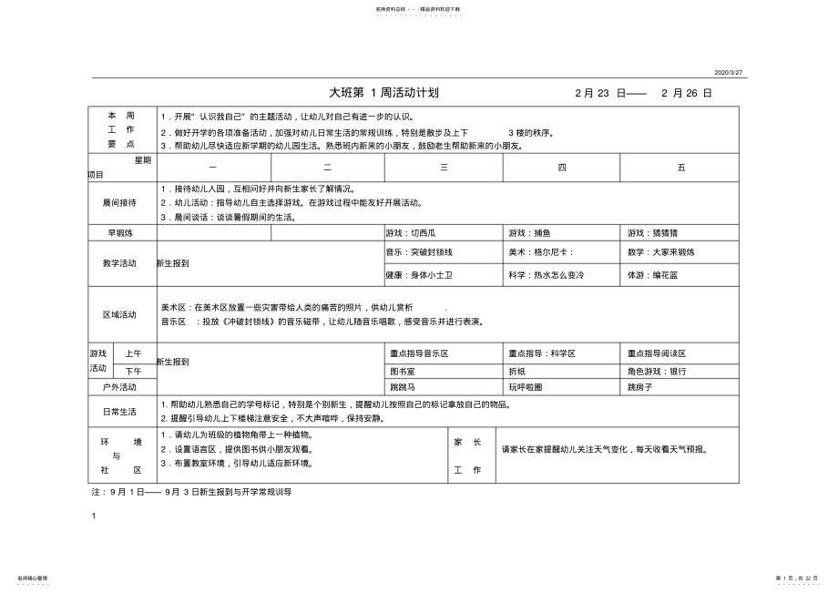 2022年幼儿园大班周计划表超级详细 .pdf_第1页