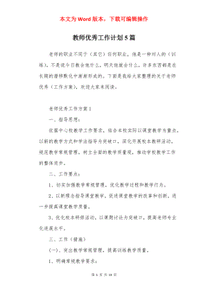 教师优秀工作计划5篇.docx