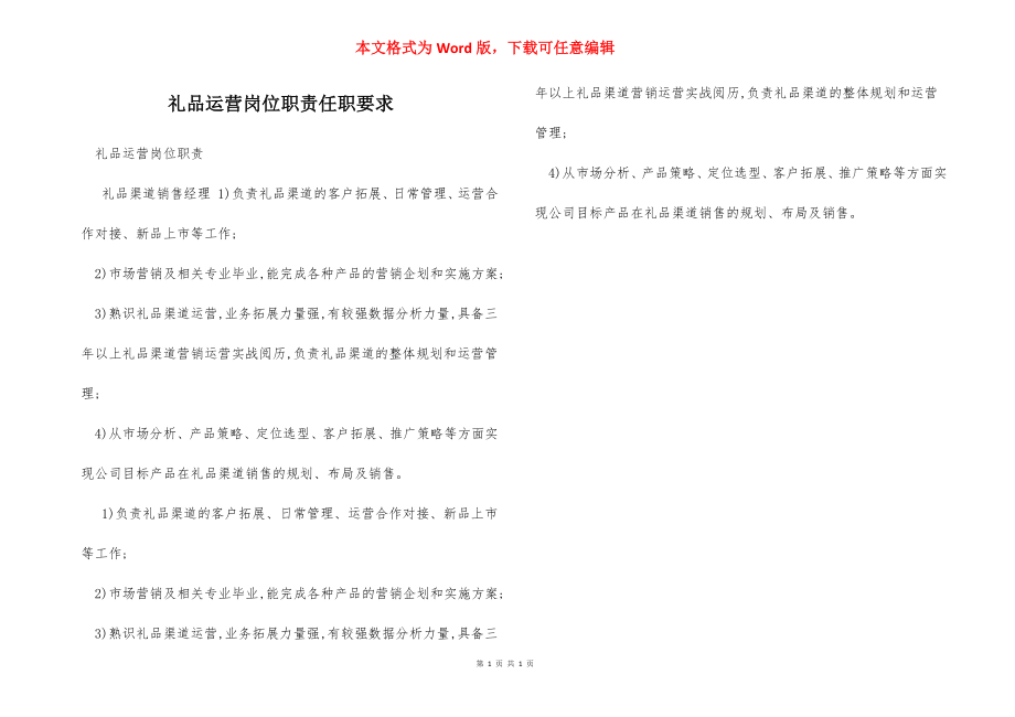 礼品运营岗位职责任职要求.docx_第1页