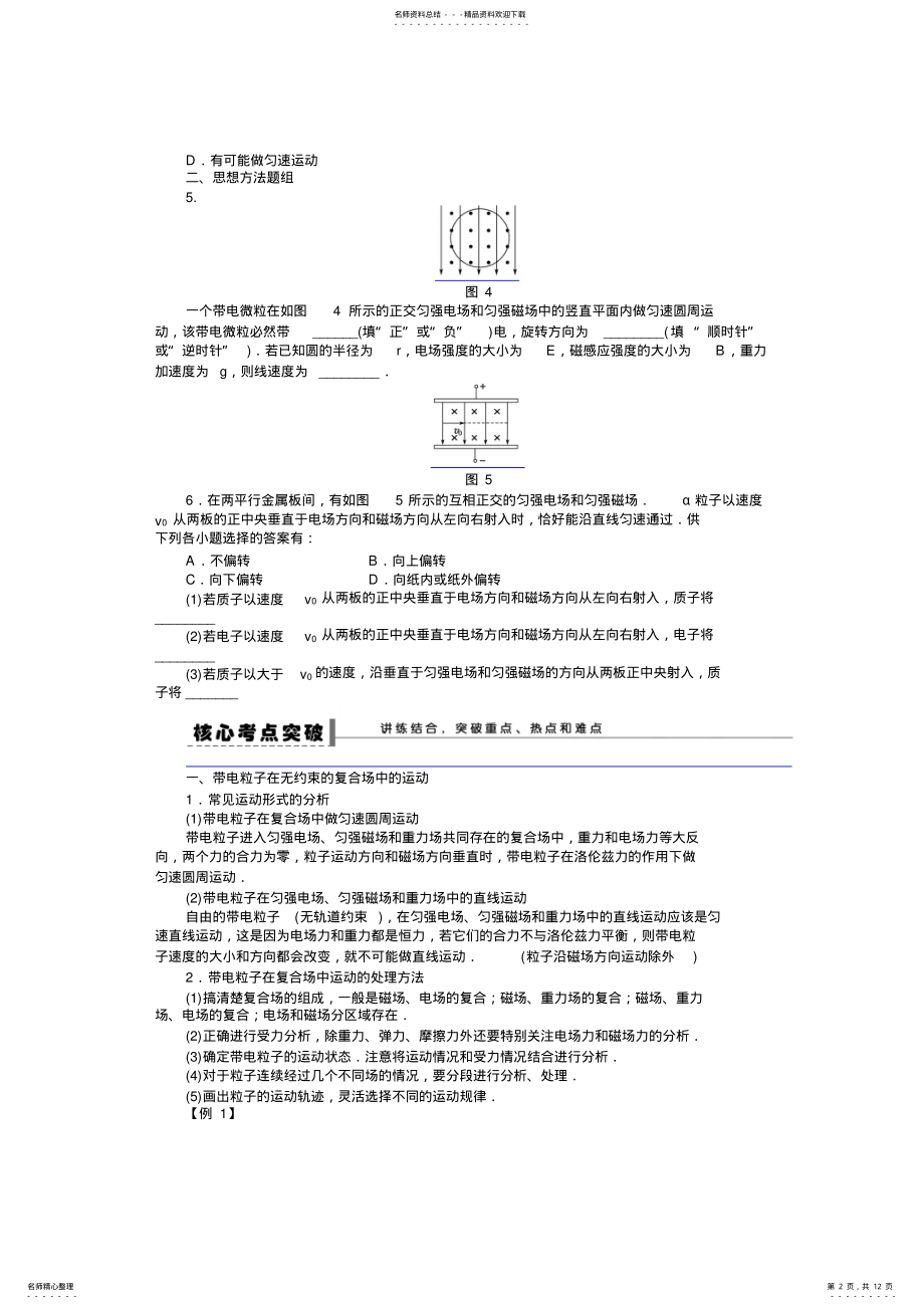 2022年高考物理第一轮专题复习教案带电粒子在复合场中的运动 .pdf_第2页