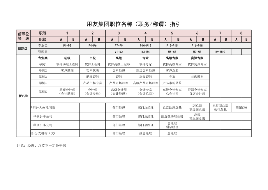 企业公司岗位职级体系职位岗位设计标准人事案例用友员工职位职级体系表(V1.0-草案).xls_第2页