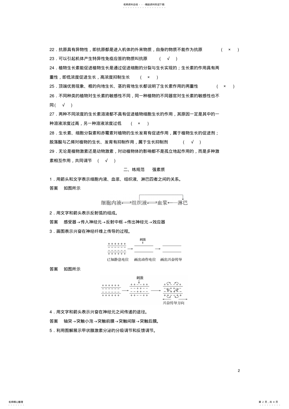 2022年高考生物总复习单元基础知识排查生命活动的调节与免疫 .pdf_第2页