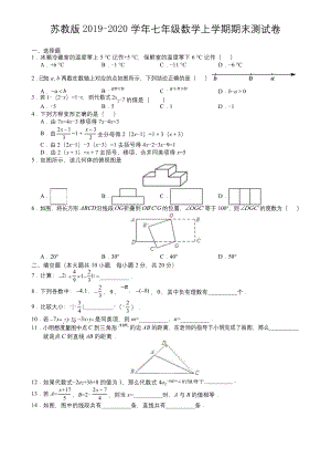 苏教版2019-2020学年七年级数学上学期期末测试卷【含答案】.docx