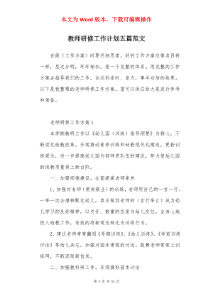 教师研修工作计划五篇范文.docx