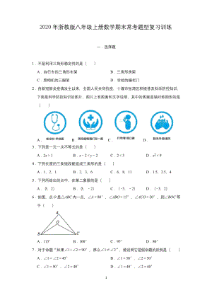 浙教版八年级上册数学期末常考题型复习训练.docx