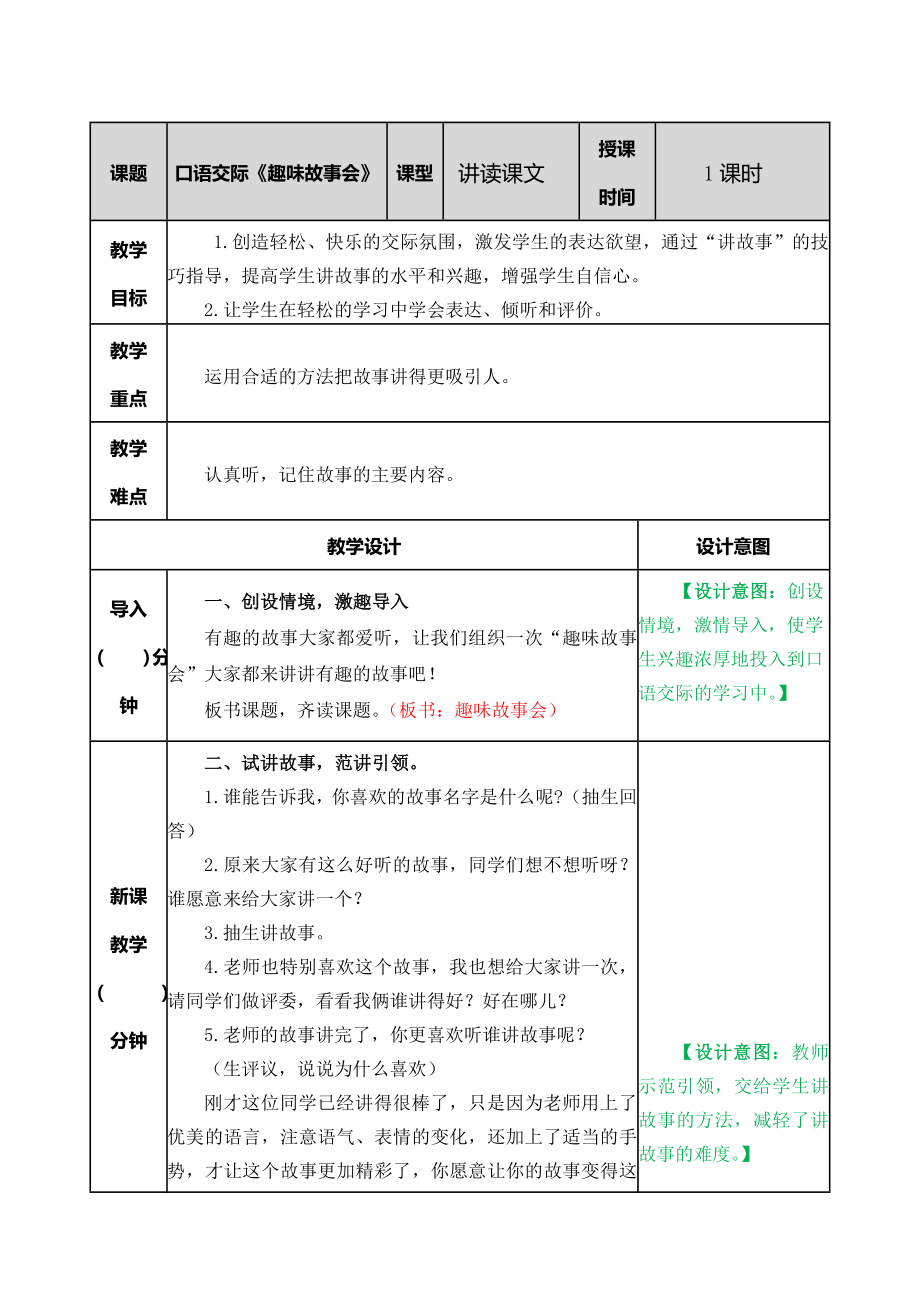 统编部编三下语文口语交际：趣味故事会教案公开课教案教学设计课件公开课教案教学设计课件.doc_第1页