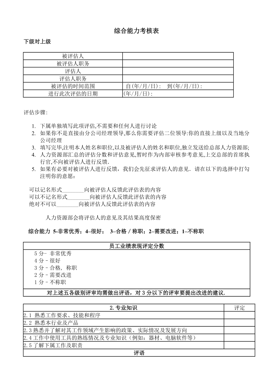 绩效考核方案流程及考评全解析 绩效考核制度表单表格综合能力考核表.doc_第1页