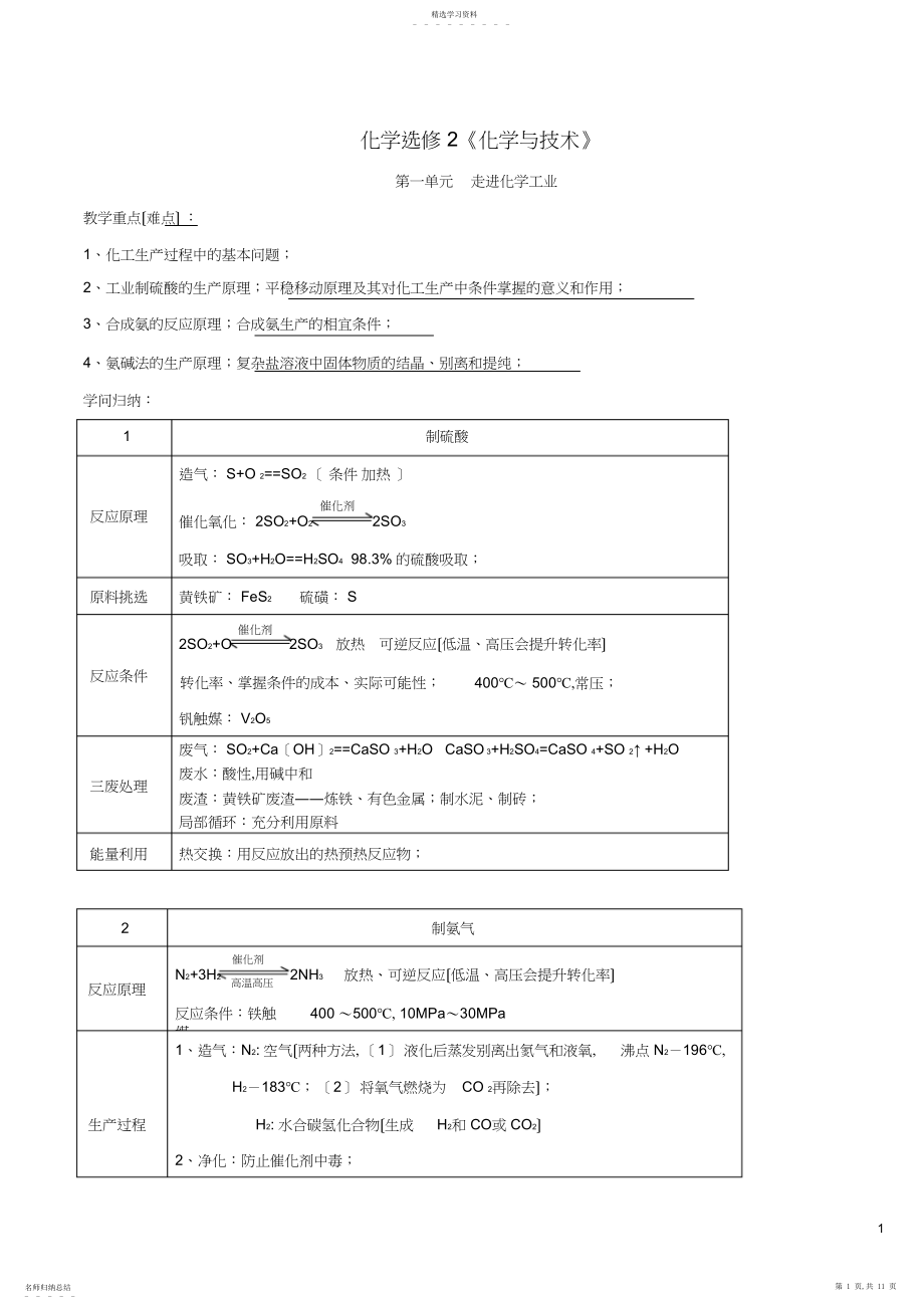 2022年高考化学-考前回归-知识点整理-第一单元-走进化学工业-新人教版选修.docx_第1页