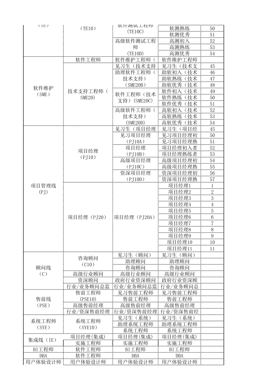 企业公司岗位职级体系职位岗位设计标准人事工具职务、职级、职级数对应表.xls_第2页