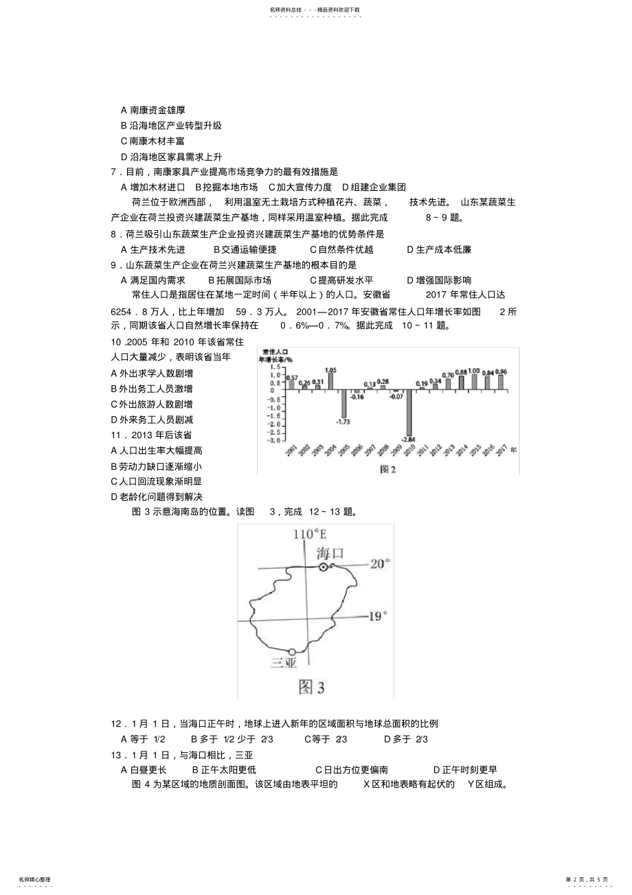 2022年高考海南地理卷 .pdf_第2页